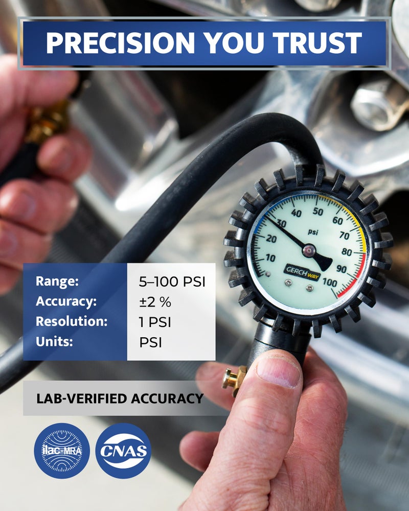 GERCHWAY Tire Inflator with Pressure Gauge and Longer Hose - Most Accurate, Heavy Duty Air Chuck with Gauge for Air Compressor Tire Inflator Attachment - 100PSI - Image 3